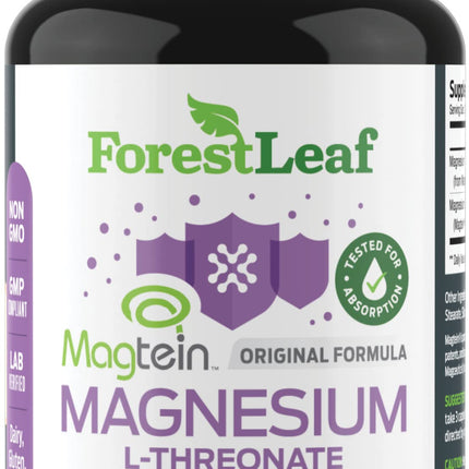 Forest Leaf Magnesium L-Threonate Magtein Capsules - 2000mg Magnesium Threonate Supplement Supports Cognitive Function, Focus, Brain, Deep Calm and Sleep for Men & Women | 90 Powder Veg Caps