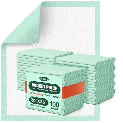 MILDPLUS 100 Count Disposable Bed Pads , 30x36 Inch Extra Large Incontinence Underpads | Heavy Absorbency 90 Grams Pee Pads for Adult, Senior, Baby & Pet Care (No Adhesive)