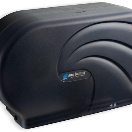 San Jamar Twin 9" Bath Tissue Dispenser – Jumbo Bath Tissue Holder for Bathroom, Infinity System, Black Pearl, 12" × 19" × 5.25"