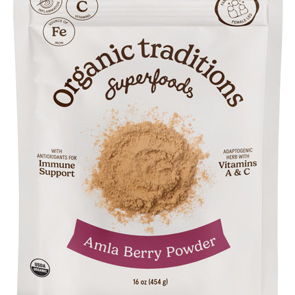 Organic Traditions Amla Powder, Amla Powder Organic from Indian Gooseberry, Wholefood Vitamin C Fruit for Smoothies Juices and Recipes, Superfood Plant Based Non GMO Powdered Amla Fruit, 1lb/ 16oz Bag