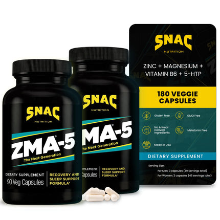 SNAC ZMA-5 Mineral Supplement - Supports Muscle Function with Zinc, Vitamin B6, Magnesium & 5-HTP for Sleep - 180 Veggie Capsules (2 Pack)