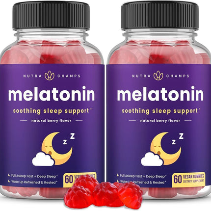 Melatonin Gummies for Kids & Adults | Natural Sleep Aid Drug-Free, Vegan Berry Flavor Kids Melatonin Gummy Supplement | 2.5mg, 5mg or 10mg Dose | Sleeping Pills Substitute 60 Gummies (Pack of 2)