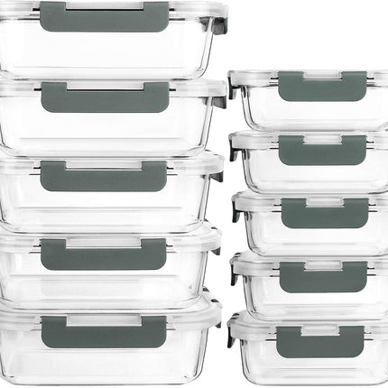 M MCIRCO 10 Pack Glass Food Storage Containers with Lids, Gray