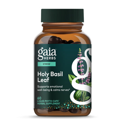 Gaia Herbs Holy Basil Leaf - Traditionally Used to Support Stress Response - Adaptogenic Ayurvedic Herb* - 60 Vegan Liquid Phyto-Caps (30 Servings)