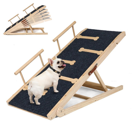 Dog Ramp for Bed, Non-Slip Pet Ramp with 5 Adjustable Heights, Portable Foldable Wooden 40" Long Pet Stairs for Small & Large Old Dogs & Cats - Lightweight & Easy Storage