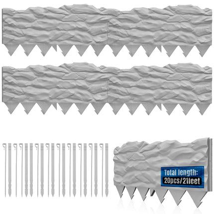 20Pcs Garden Edging Border with 20 Pcs Stakes, 21Ft, Marbled Design
