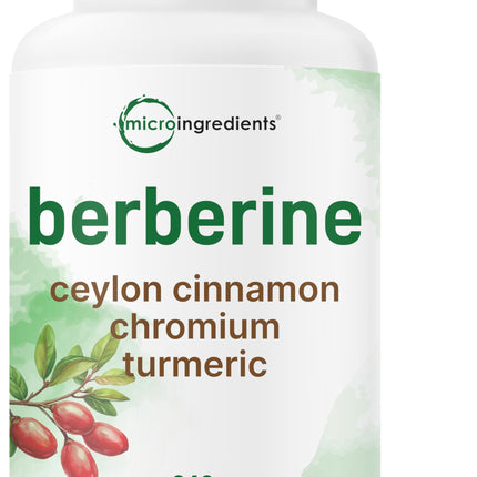 Micro Ingredients Berberine with Ceylon Cinnamon, 240 Veggie Capsules | High Absorption Berberine HCI Supplement + Turmeric Root & Cinnamon Bark Extract | Non-GMO, Gluten Free