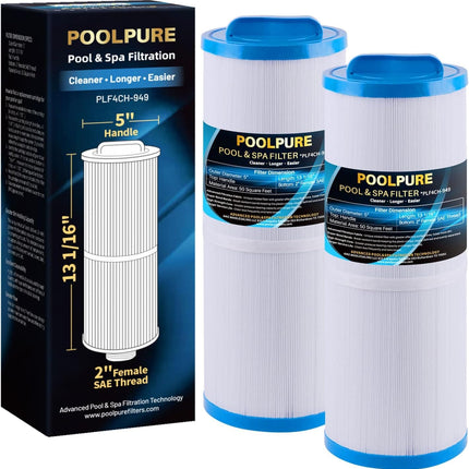 POOLPURE 4CH-949 Spa Filter Replaces Pleatco PWW50L, 200702, fil50-5d13h15fct-3, Filbur FC-0172, SD-01143, 817-4050, FD2007, Waterway Teleweir 50, Rising Dragon 50 2 Pack (Standard)