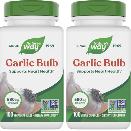 Nature's Way Garlic Bulb, Supports Heart Health*, 100 Vegan Capsules (Pack of 2)