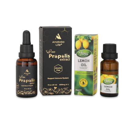 Anatolia Life Organic Propolis Extract 30ml & 100% Natural Pure Lemon Essential Oil 20ml | Propolis Alcohol-Free, Immune System Support | DIY, Candle Making for Diffuser
