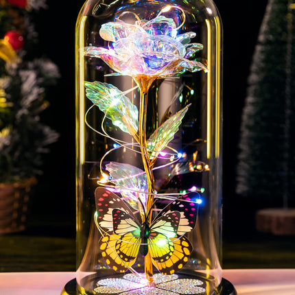 Birthday Gifts for Women Mom, Galaxy Glass Rose in Glass Dome Forever Eternal Crystal Roses with Butterfly Anniversary Christmas Rose Gifts for Women Her Wife Grandma Sister Girlfriend, Colorful