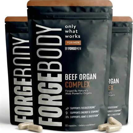 FORGEBODY Beef Organ Capsules 100% Grass Fed Beef Organ Complex Supplement with Blend of Liver, Heart, Bone Marrow, Pancreas & Testicles - Supports Body Health & Brain Function [3 Months]