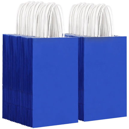 OUTUXED 150pcs Blue Paper Bags with Handles, 5.25x3.2x8 Inches Small Blue Gift Bags Bulk for Shopping, Birthday, Wedding, Merchandise and Business Party