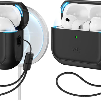 ESR for AirPods Pro 3 Case, Compatible with AirPods Pro 3rd Generation Case (2025), Compatible with MagSafe, Full Drop Protection Cover with Lanyard, Black (Pack of 2)