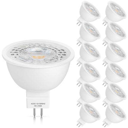 Mlambert 12 Pack MR16 LED Bulbs 50W Halogen Equivalent,2700K Warm White,5W GU5.3 MR16 12V Spotlight Bulb,Non-Dimmable,45° Beam Angle for Landscape