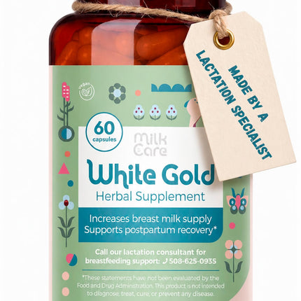 White Gold Lactation Supplement for Breast Milk Supply Increase & Flow – IBCLC-Formulated Breastfeeding Vitamins with Dong Quai Root, Shatavari, Milk Thistle – Fenugreek-Free – 60 Vegan Capsules