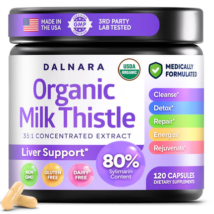 Milk Thistle Liver Support Capsules - 35:1 Concentrated Extract with 80% Silymarin | Supports Liver Health & Natural Detox | 120 Count, 4 Month Supply