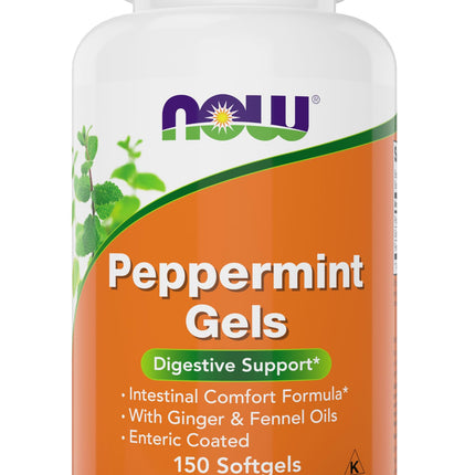 Now Peppermint Gels with Ginger Oil and Fennel Oil, 150 Softgels, Enteric Coated