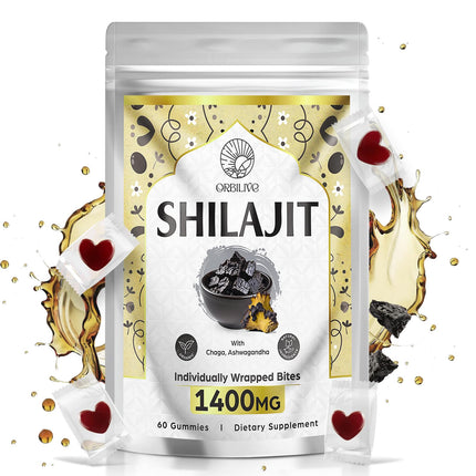 ORBILIVE 1400 MG Shilajit Gummies, Shilajit Pure Himalayan Organic Gummies with Ashwagandha, Himalayan shilajit for Men, 85+ Trace Minerals & Fulvic Acid, Individually Wrapped, Sugar-Free, 60 Gummies