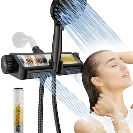 MakeFit Filtered Shower Head with Handheld Combo Matte Black - Dual 2-in-1 Spa System with Massage Shower and 10 Modes Hand Held Shower, High Pressure with Built in Power Wash Mode