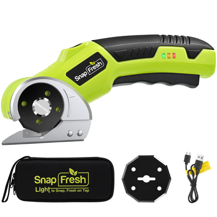 SnapFresh 4V Cordless Electric Scissors, Rechargeable Cardboard Cutter & Box Cutter Rotary Tool, 285 RPM Fabric Carpet Leather Cutter with LED, Extra Blade, 2.0Ah Battery & Storage Bag(SP5091)