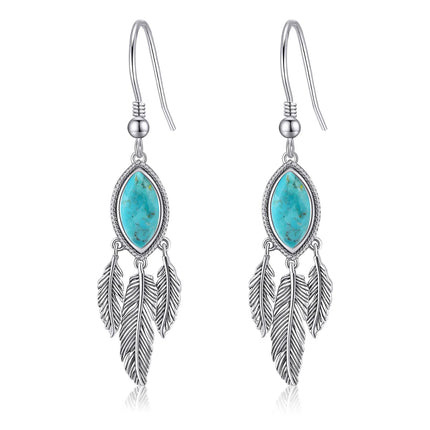 AVECON 2CT Marquise Turquoise Dangle Earrings for Women, Feather Jewelry