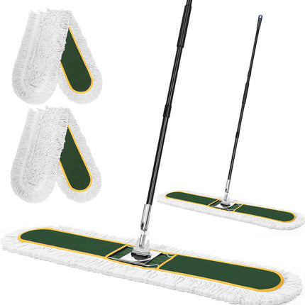 48" Commercial Dust Mop for Floor Cleaning with 2 Cotton Mop Pads