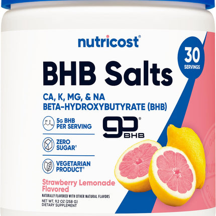 Nutricost BHB Salts Drink Mix (30 Servings, Strawberry Lemonade Flavored) (5G BHB Per Serving) - 0G Total Sugars, Vegetarian Product