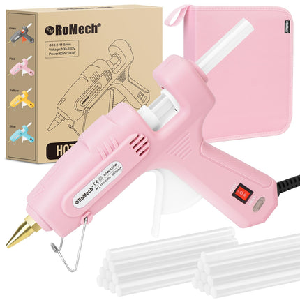 ROMECH Full Size Hot Glue Gun with 60/100W Dual Power and 21 Hot Glue Sticks (7/16"), Fast Preheating Heavy Duty Industrial Gluegun with Storage Case for Crafting, DIY and Repairs (Pink)