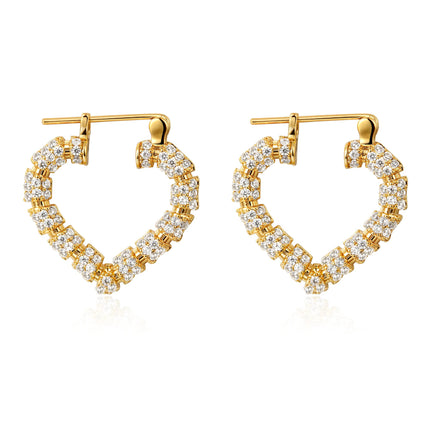 Heart Hoop Earrings for Women 14K Gold Plated Hypoallergenic Bamboo Cubic Zirconia Hoops Lightweight Heart Huggie Earrings for Women Jewelry Gift