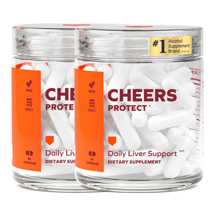 Cheers Protect | Daily Liver Supplement for Drinkers with L-Cysteine + DHM | Increase Glutathione Levels | 60 Doses | Cysteine, Dihydromyricetin, Milk Thistle, Prickly Pear, B-Vitamins, Ginger
