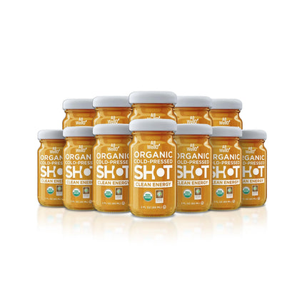 ALLWELLO Cold-Pressed Clean Energy Shot, 60 mL, USDA Organic Natural Immune Booster, NONGMO (12 PK, Clean Energy)
