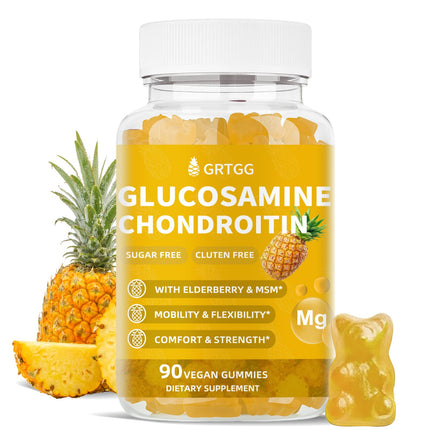 GRTGG Glucosamine Chondroitin Gummies with MSM & Elderberry Extra Strength 3000MG - Joint Support, Antioxidant Immune Support Supplement for Adults, Men & Women - 90 Pineapple Gummies