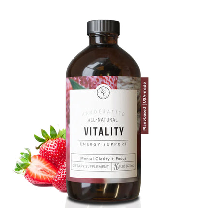 Rowe Casa Organics Vitality Energy Support with Strawberries, Guarana & Rhodiola Extract – Botanical Caffeine Liquid Vitamins for Daily Energy & Vitality – Adults – 16 Fl Oz