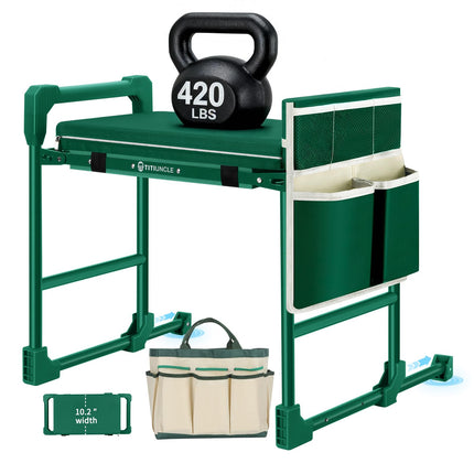 Garden Kneeler and Seat for Seniors: Heavy Duty 420 LBS Support Anti-Tip Multifunctional Gardening Stool Bench with Widened Thick Soft Kneeling Pad & Tool Bag - Foldable for Gardeners