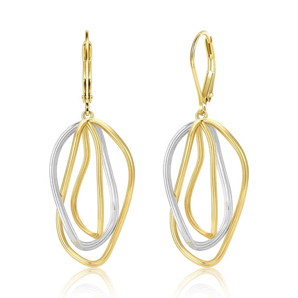 Two Tone Twisted Line Drop Earrings for Women Gold and Silver Earrings