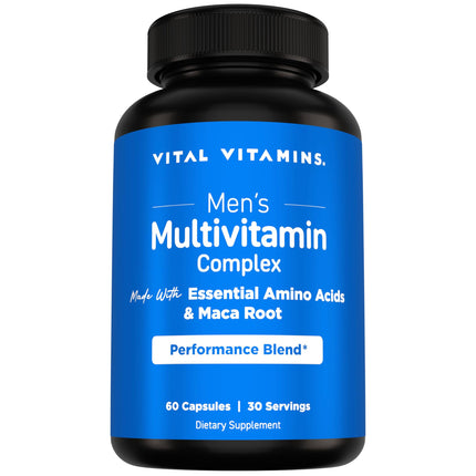 Vital Vitamins Men's Multivitamin Complex - Made with Essential Amino Acids & Maca Root - with Vitamin A, C, E, B6, B12, D3 & Male Performance Blend - Daily Men's Multivitamin - 60 Capsules