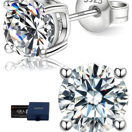 NAITIAY Moissanite Stud Earrings for Men,Hypoallergenic 925 Sterling Silver D Color VVS1 Clarity Lab Created Moissanite GRA Certified Suitable for Women Valentine's Day,Mother's Day of All Ages to Wear