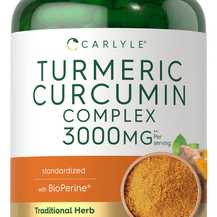 Carlyle Turmeric Curcumin Supplement | 180 Capsules | with Black Pepper, Curcuminoids and Bioperine | Non-GMO, Gluten Free
