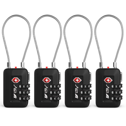 TSA Accepted Luggage Travel Lock, Set-Your-Own Combination Lock for School Gym Locker, Luggage Suitcase Baggage Locks, Filing Cabinets, Toolbox, Case (Black, 4 Pack)