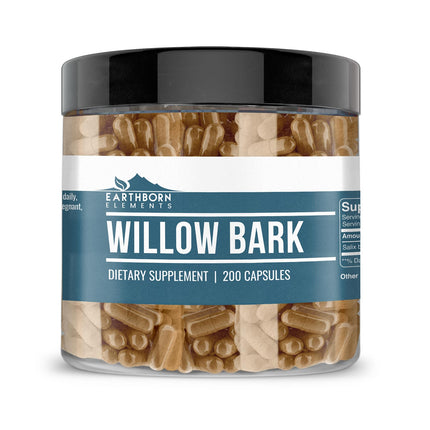 Earthborn Elements Willow Bark Extract (200 Capsules) Pure & Undiluted, No Additives