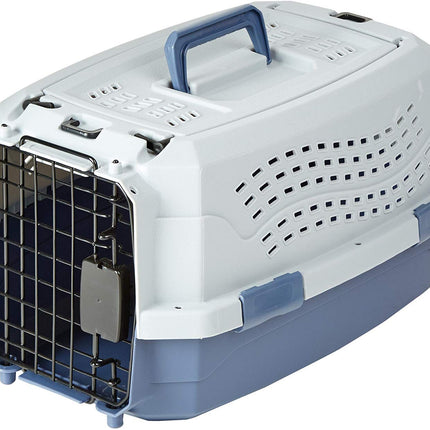 Amazon Basics 2-Door Top-Load Hard-Sided Pet Travel Carrier for Cats and Small Dogs, 19" L x 12.6" W x 10" H, Gray & Blue