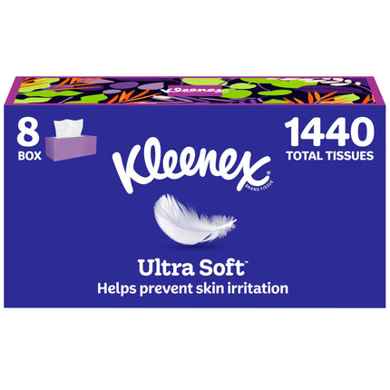 Kleenex Ultra Soft Facial Tissues, 8 Flat Boxes, 180 Tissues per Box