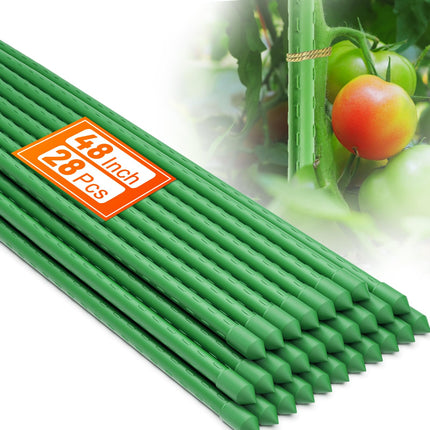 Fabulas Garden Stakes 4Ft, 28 Pack 48 Inch Plant Tomato Stakes and Supports Sturdy Plastic Coated Metal Garden Support Stick for Outdoor Indoor Climbing Plants, Beans, Vegetables, Trellis, Tree