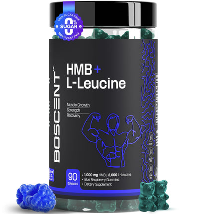 BOSCENT HMB and L-Leucine Gummies – 3000mg Muscle Support for Strength & Recovery | HMB Supplements for Men | Lean Muscle Growth Supplement | Vegan, Sugar Free | Blue Raspberry Flavor | 30 Servings