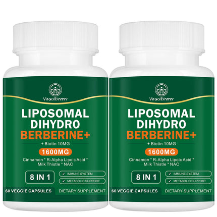 VITACRLLYNMN Dihydroberberine Supplement 1600MG Super Berberine and Dihydroberberine with Cinnamon 8 in 1 Supplement 120 Capsules