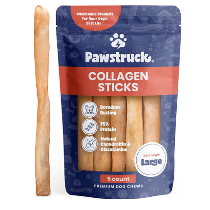 Pawstruck 12 Inch Beef Collagen Sticks Chews for Medium & Large Dogs 5 Pack