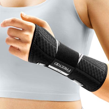 FREETOO Carpal Tunnel Wrist Brace Pro, Single-Pull Wrist Support for Sleeping with S Shape Splint, Lightweight Hand Brace for Women Men, Tendonitis, Arthritis Pain Relief, Black/Light Gray(Right,S/M)