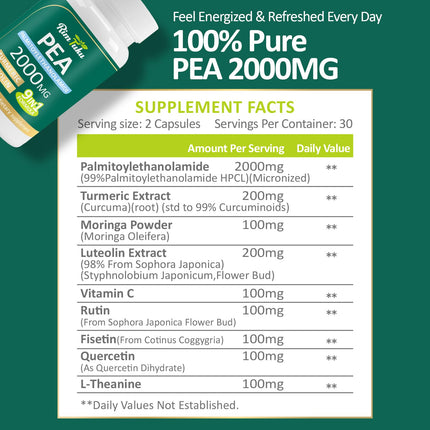 Liposomal Palmitoylethanolamide 2000MG + Luteolin 200MG + Turmeric 200MG & Fisetin 100MG, Micronized Pea 99% Highly Purified Enhanced Absorption Pea Supplement, 60 Capsules