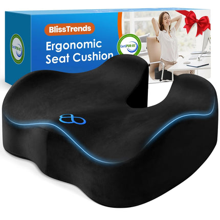 BlissTrends Memory Foam Seat Cushion for Car Seat & Office Chair Black